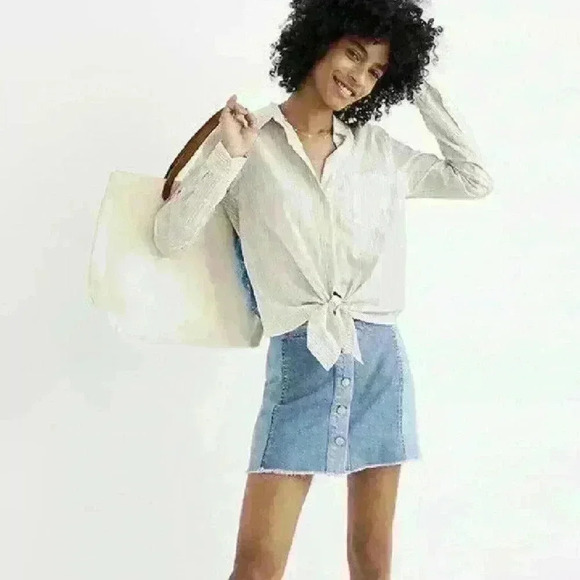 Madewell Tie Front Shirt Stripe Long Sleeve Button Down Collared Top Sz Xl - Picture 1 of 8